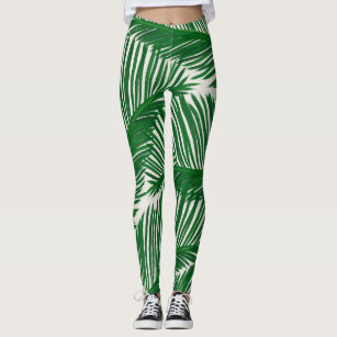 Cropped Yoga Pant With Palm Leaf - S / Cream/Green Palm