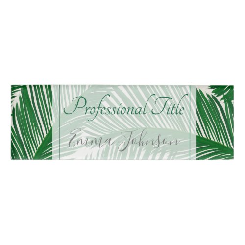 Modern Green Palm Leaf Tropical Pattern Name Tag