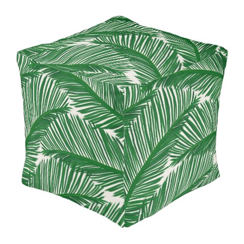 Modern Green Palm Leaf Tropical Pattern Pouf