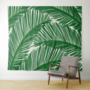 Modern Green Palm Leaf Tropical Pattern Tapestry
