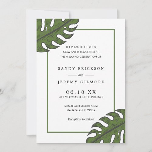 Modern Green Palm Leaf Tropical Wedding Invitation