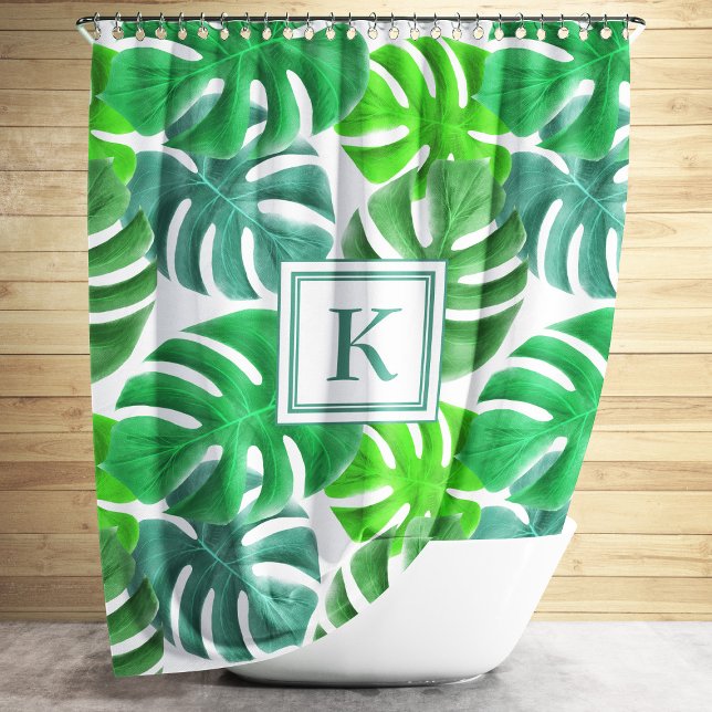 Modern Green Palm Leaves  Shower Curtain (Modern Green Palm Leaves Shower Curtain.)