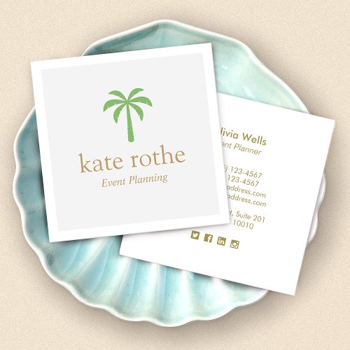 Modern Green Palm Tree Event Planning  Calling Card