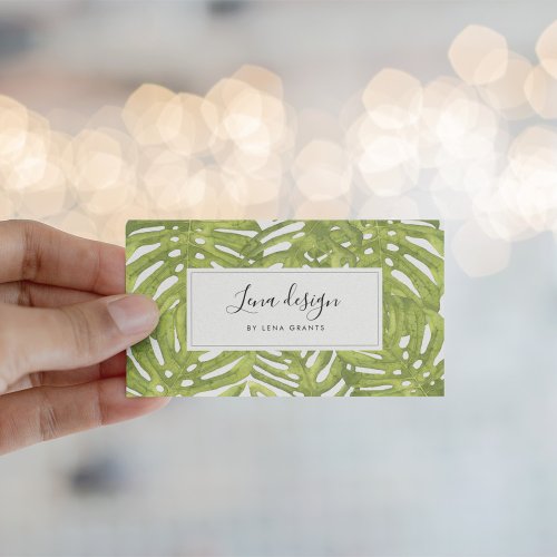Modern green palm tree leaves business card
