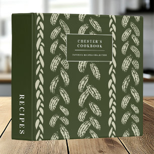 Modern Green Patterned Trendy Recipes Cookbook  3 Ring Binder
