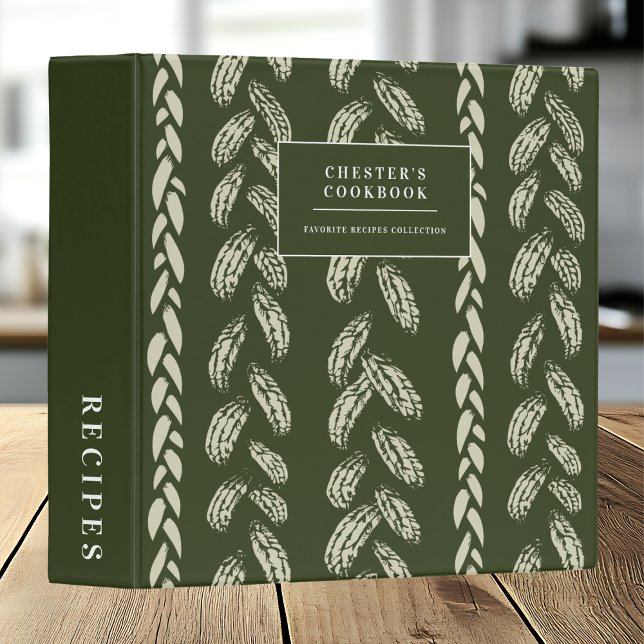 Modern Green Patterned Trendy Recipes Cookbook  3 Ring Binder (Creator Uploaded)