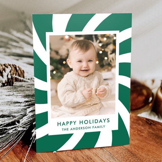 Modern Green Peppermint Swirl Christmas Letterpress Photo Cards (Creator Uploaded)