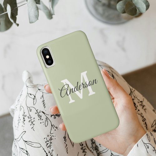 Modern Green  Personal Initial  iPhone XS Case