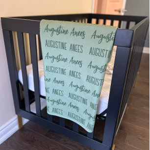 Modern Green Personalized baby name script text Baby Blanket