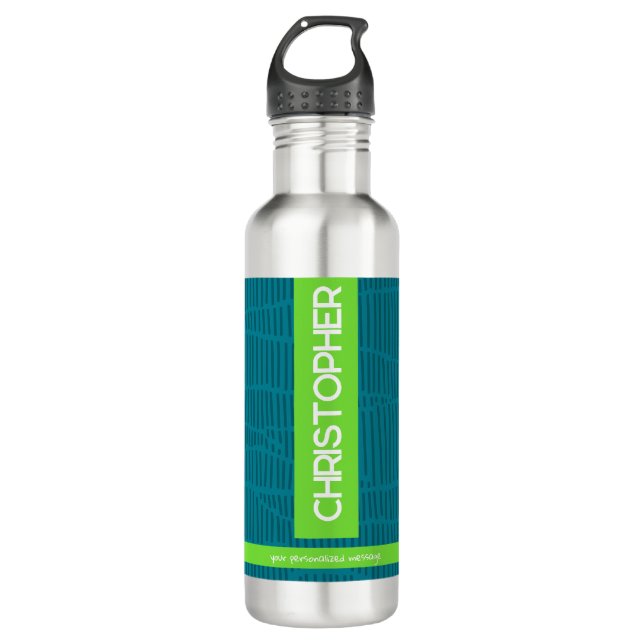 Modern Green Personalized Name Stainless Steel Water Bottle (Front)