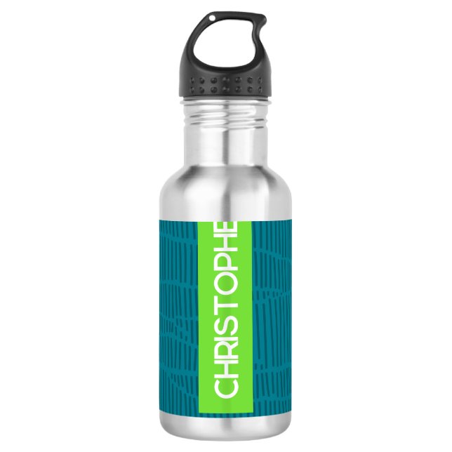 Modern Green Personalized Name Stainless Steel Water Bottle (Front)