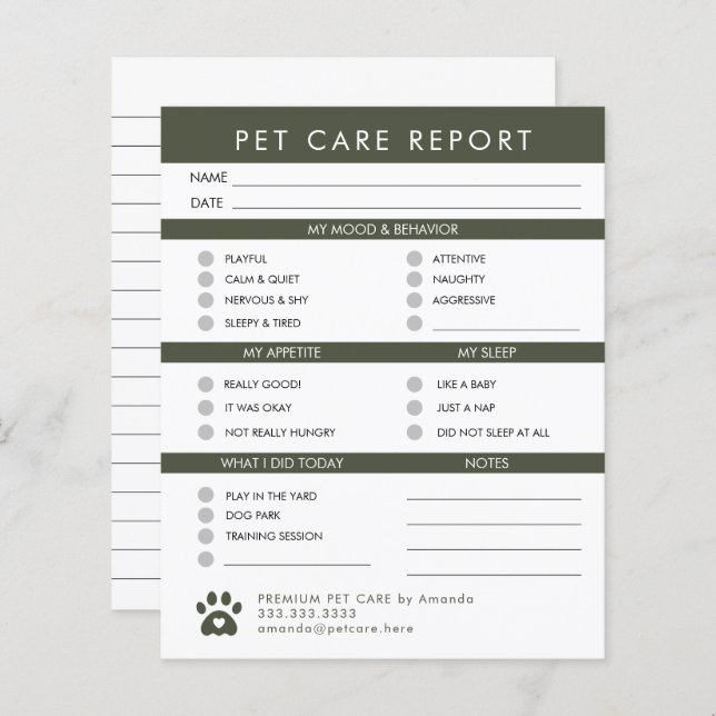 Modern Green Pet Care Dog Sitter Report Card | Zazzle modern-green-pet-care-dog-sitter-report-card-zazzle