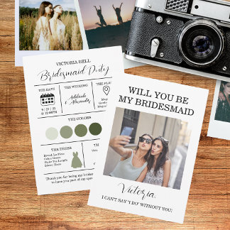 Modern Green Photo Bridesmaid Information Card