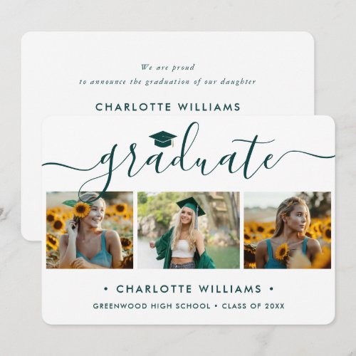 Modern Green Photo Collage Graduation Announcement