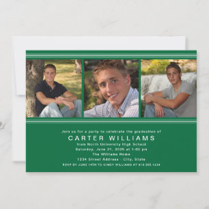Modern Green Photo Collage Graduation Party Invitation
