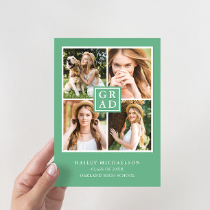 Modern Green Photo Collage Graduation Party Invitation