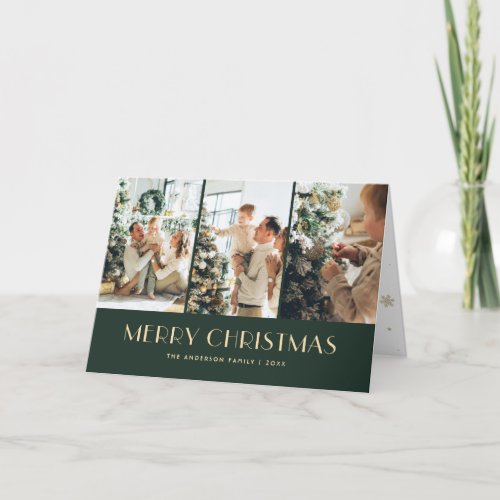 Modern Green Photo Collage Merry Christmas Card