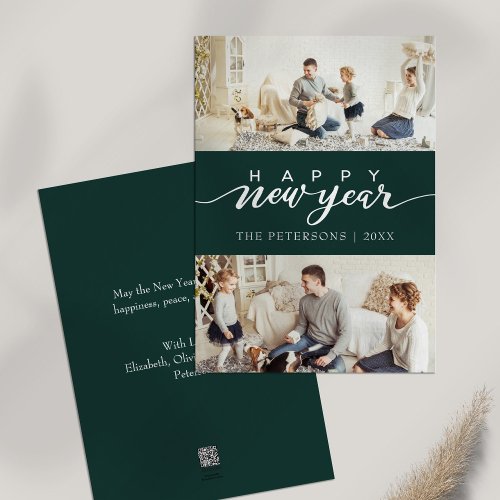 Modern Green Photo Collage New Year Holiday Card