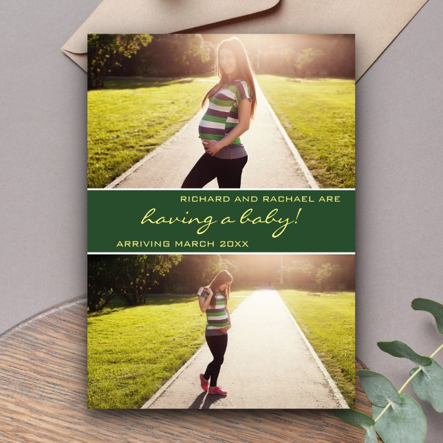Modern Green Photo Collage Pregnancy Announcement (Creator Uploaded)