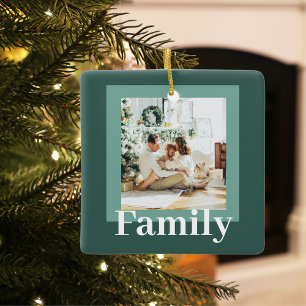 Modern Green Photo Family Gift Ceramic Ornament