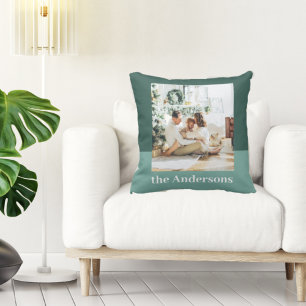 Modern Green Photo Family Gift Throw Pillow