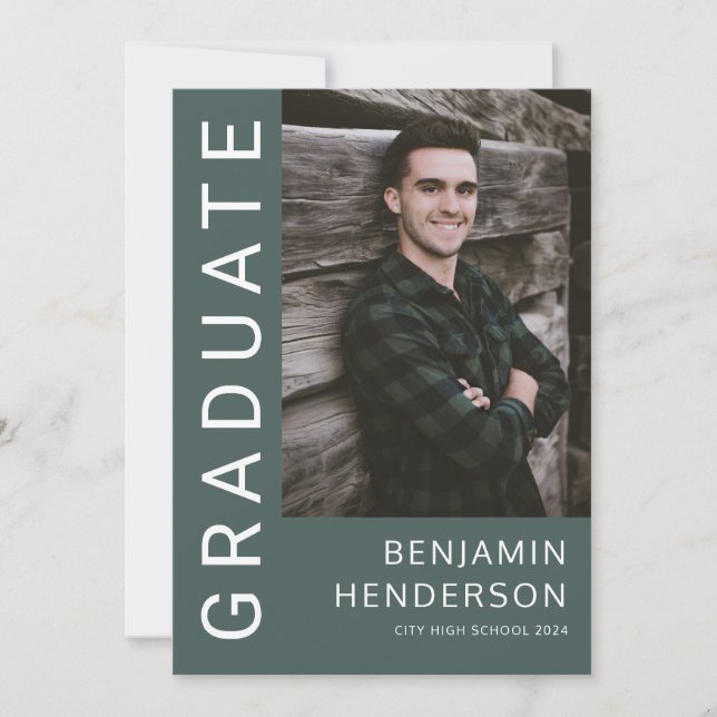 Modern Green Photo Graduation Announcement (Front)