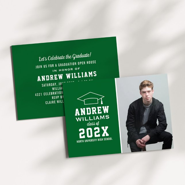Modern Green Photo Graduation Party Invitation (Creator Uploaded)