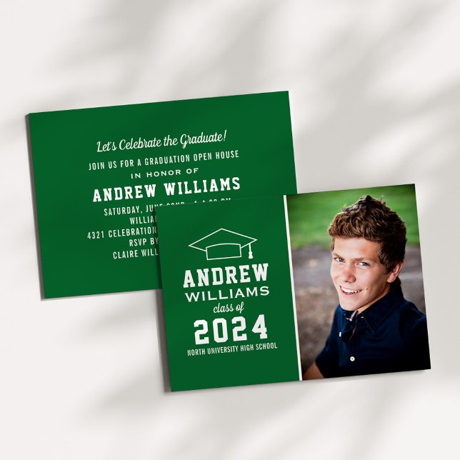 Modern Green Photo Graduation Party Invitation (Creator Uploaded)