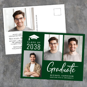 Modern Green Photo Graduation Party Invitation Postcard