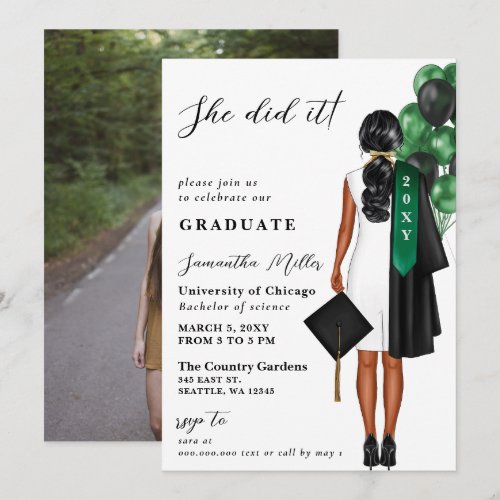 Modern Green Photo She Did It Graduation