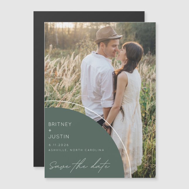 Modern Green Photo Wedding Save the Date (Front/Back)