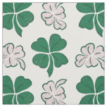 Modern Green Pink Clover Shamrock Drawing Pattern Fabric
