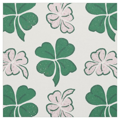 Modern Green Pink Clover Shamrock Drawing Pattern Fabric