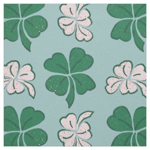 Modern Green Pink Clover Shamrock Drawing Pattern Fabric