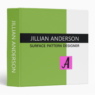 Modern Green Pink Color Block Monogram 3 Ring Binder