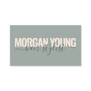 Modern green pink hair stylist script signature business card