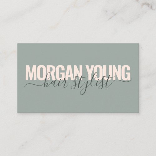 Modern green pink hair stylist script signature business card