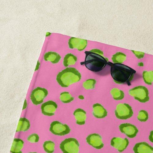 Modern Green Pink Leopard Animal Print Pattern Beach Towel