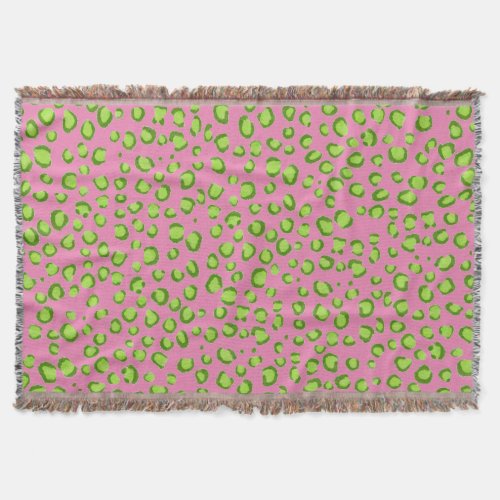Modern Green Pink Leopard Animal Print Pattern Throw Blanket