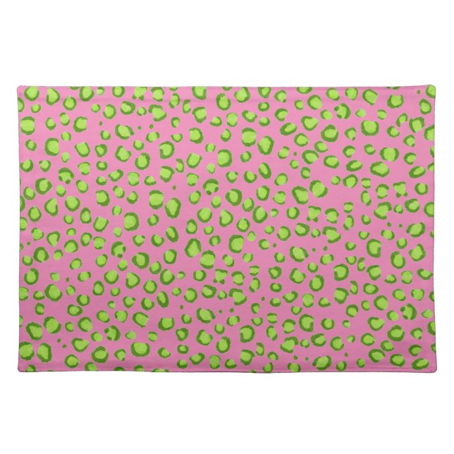 Modern Green Pink Leopard Pattern Animal Print Cloth Placemat (Front)