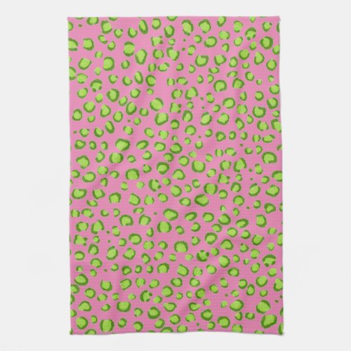 Modern Green Pink Leopard Pattern Animal Print Kitchen Towel
