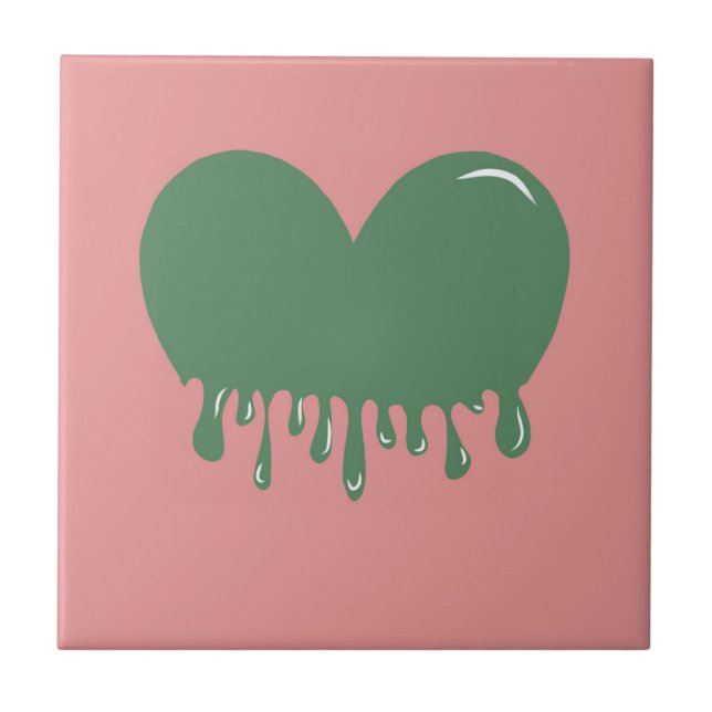 Modern Green Pink Liquid drip heart y2k chic Ceramic Tile (Front)