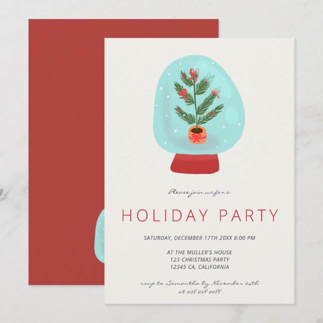 Modern green pink snow globe Christmas tree party Invitation (Front/Back)