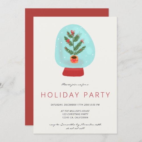 Modern green pink snow globe Christmas tree party Invitation