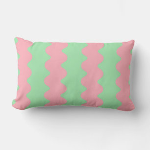 Modern Green Pink Wavy Stripe Minimalist Spring  Lumbar Pillow
