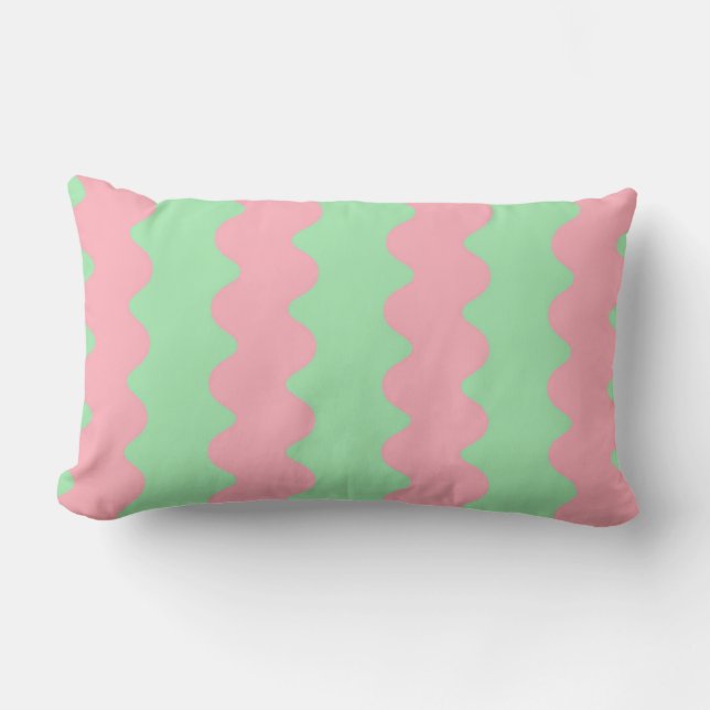Modern Green Pink Wavy Stripe Minimalist Spring  Lumbar Pillow (Front)