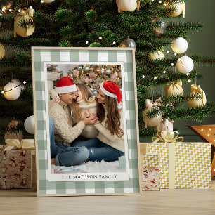 Modern Green Plaid Family Photo Merry Christmas Poster