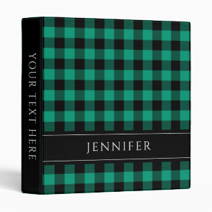 Modern Green Plaid Name 3 Ring Binder