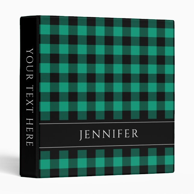 Modern Green Plaid Name 3 Ring Binder (Front/Spine)