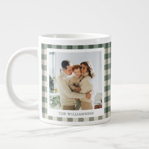 Modern Green Plaid Rustic Photo Christmas Holiday Giant Coffee Mug